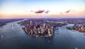Manhattan's world famous skyline from birds point of view.