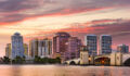 West Palm Beach, Florida, USA skyline on the Intracoastal Waterway.