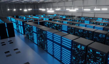 Data processing and storage center. Server room. Supercomputer. Technology.