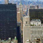 Aerial view of modern skyscrapers buildings of Manhattan