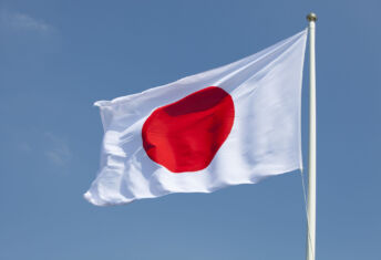 Flag of Japan on a windy day.