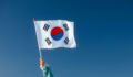 Hand waving the Korean flag.