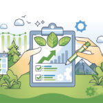 Illustration of a clip board rating sustainability and ESG