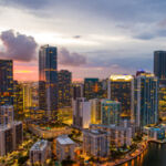 A panoramic view of Miami's Brickell submarket at sunset.