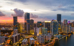 A panoramic view of Miami's Brickell submarket at sunset.