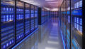 Shot of Data Center With Multiple Rows of Fully Operational Server Racks. Modern Telecommunications, Artificial Intelligence,server room,3d rendering
