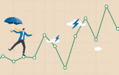 Sculptor Real Estate on capital rotating to non-traditional assets Risk and uncertainty, investment volatility or stock market and crypto currency fluctuation up and down, all weather strategy concept, businessman acrobat planning to walk on risky investment graph.
