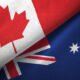 Parts of the Canadian and Australian flags next to each other