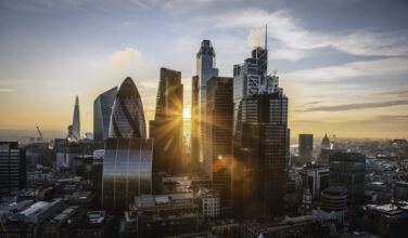 Sunset Over London's Financial District, England, UK