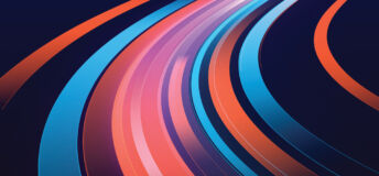 Red and blue speed-blurred lines curve to the right