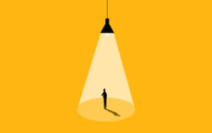 Illustration of a person standing under a spotlight being illuminated.