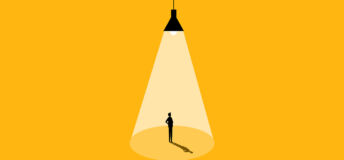 Illustration of a person standing under a spotlight being illuminated.
