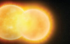 Photo of two stars fusing into one.