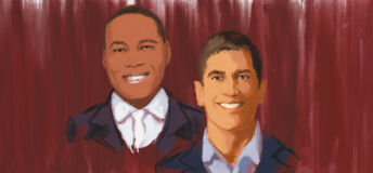 Graphic of Chris Lee and Raj Agrawal.