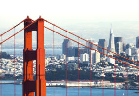 Image of the San Francisco Golden Gate bridge and skyline.