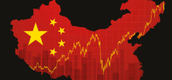 Map of China with the China flag and increasing statistics laid over the map.