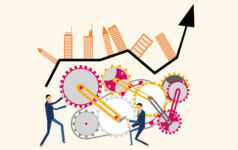Graphic of cogs working beneath a city.