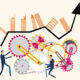 How net lease investors are recalibrating for a complex market Graphic of cogs working beneath a city.