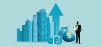 Graphic of business person making money through real estate.
