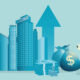 Graphic of business person making money through real estate.