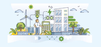Graphic illustrating renewables and green financing/investment.