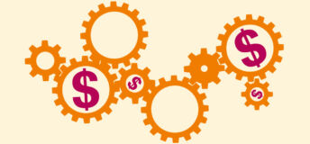 Graphic of cogs with money symbols.