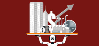 Graphic of a robot holding up real estate business concept.