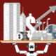 Graphic of a robot holding up real estate business concept.