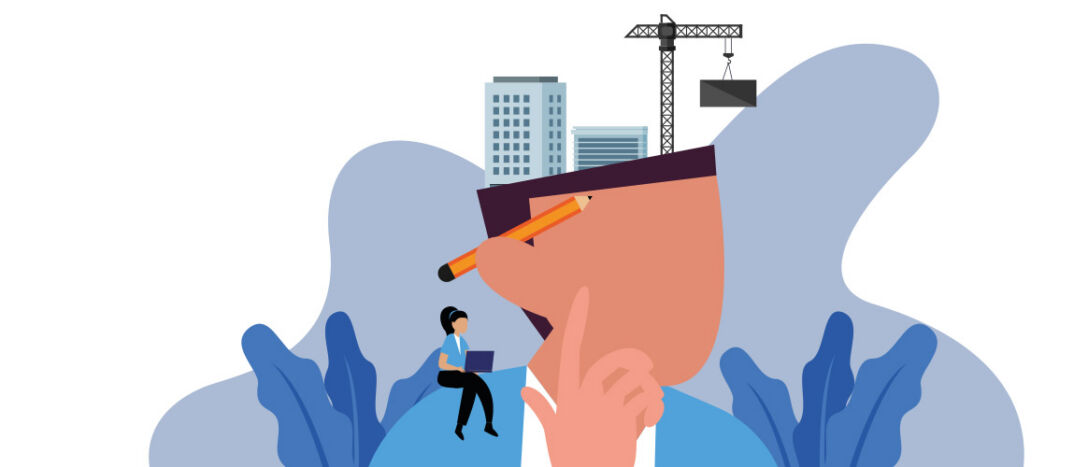 Graphic of person thinking about construction.