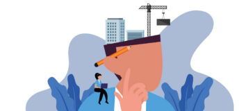Graphic of person thinking about construction.