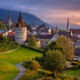 Cityscape image of Zug, Switzerland on a beautiful autumn sunset.