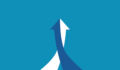 Illustration of arrows pointing upward with two people running up.