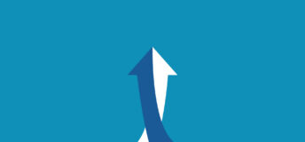 Illustration of arrows pointing upward with two people running up.