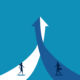 Illustration of arrows pointing upward with two people running up.