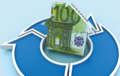 CapMan Real Estate on Nordic supply crunch fueling rental growth Image of a blue recycle symbol with a house made of euro bills in the center of the circle.