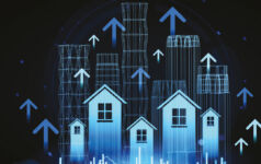 Partners Group on success in living sectors coming from leasing Illustration of houses with statistics pointing upward.
