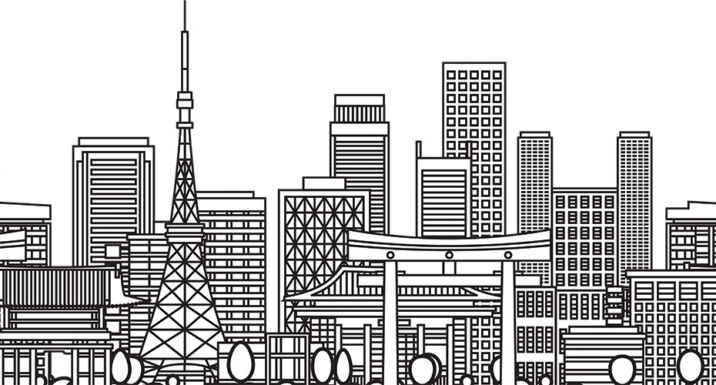 An illustration of a Japanese cityscape