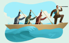 CBRE Investment Management: Secondaries comes of age An illustration of 4 businessmen rowing in a boat