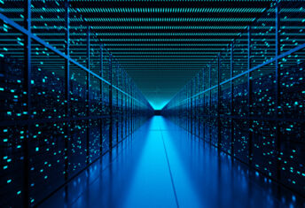 A digital rendering of the inside of a data center