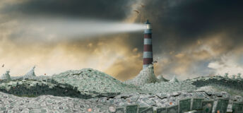 Rising confidence fuels secondaries dealflow An illustration of a lighthouse amidst a sea made of US dollar notes