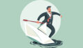 An illustration of a businessman standing on a paper boat