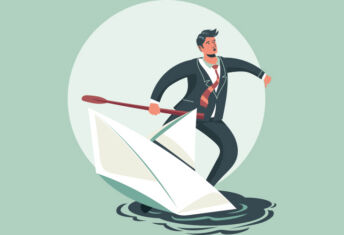 A rising tide for real estate secondaries An illustration of a businessman standing on a paper boat