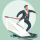 An illustration of a businessman standing on a paper boat