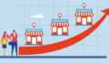 Growth arrow with buildings indicating a real estate context