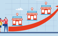 Growth arrow with buildings indicating a real estate context