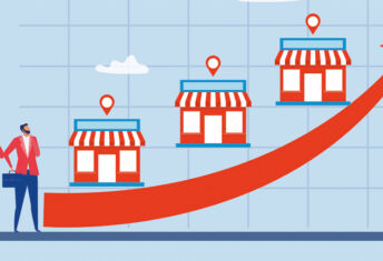 Growth arrow with buildings indicating a real estate context