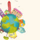 Five forces are reshaping global living-sector investment Illustration of Earth circled by different homes and buildings.