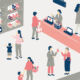 Necessity-based assets revive global retail Illustration of people shopping