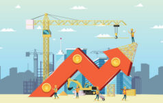 Dexus on core real estate entering a new era of active management Illustration of an arrow pointing upward in front of construction.