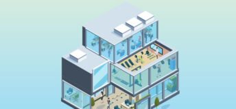 Illustration of a glass building.